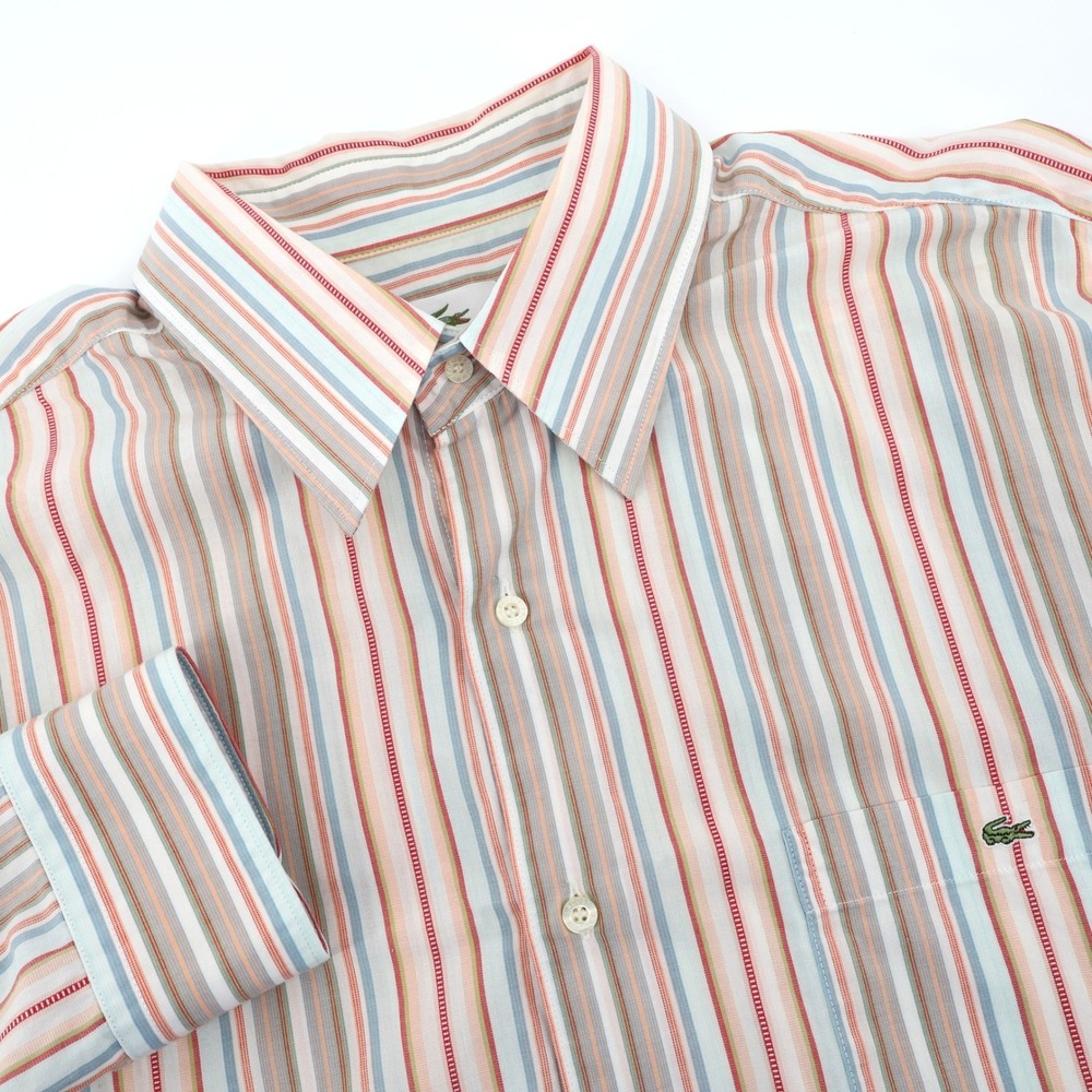 Lacoste Mens Striped Button Down Shirt Size 43 Long Sleeve Casual Office Fits XL